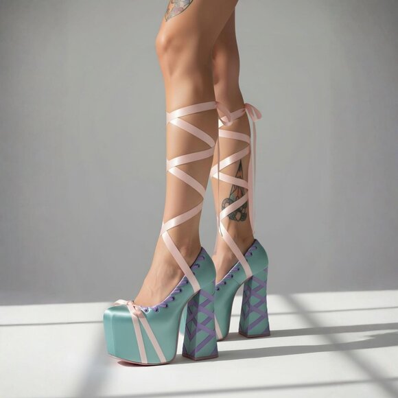 Sugar Thrillz Shoes - Sugar Thrillz ✦ Pastel Satin Ribbon Platforms ✦ Balletcore Pink Blue Heels NWT